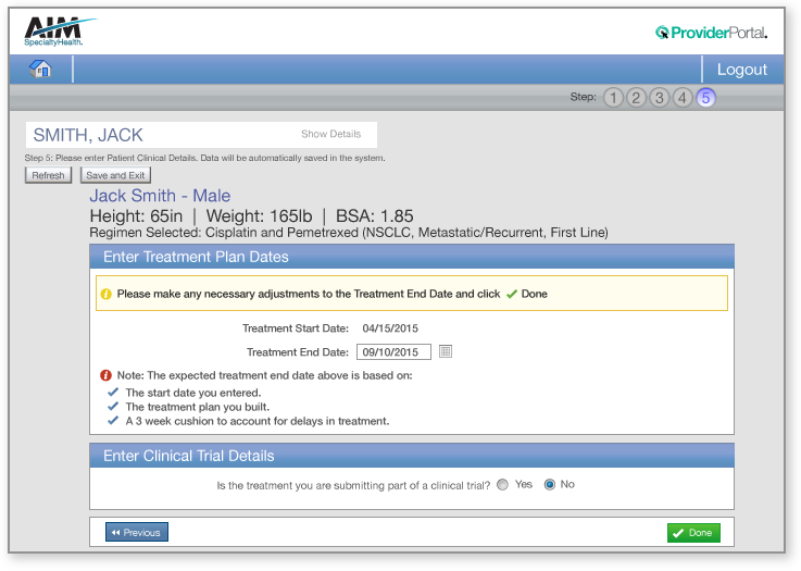 AIM Reviewing Treatment start and end dates
