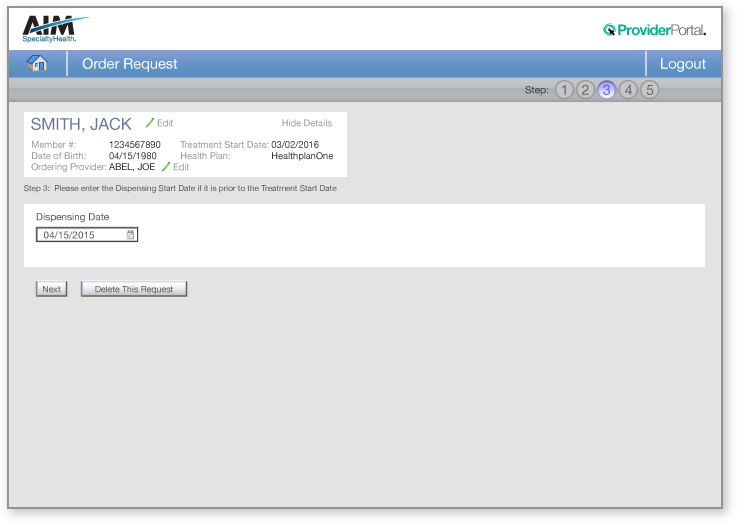 AIM Provider Selection Dispensing Date