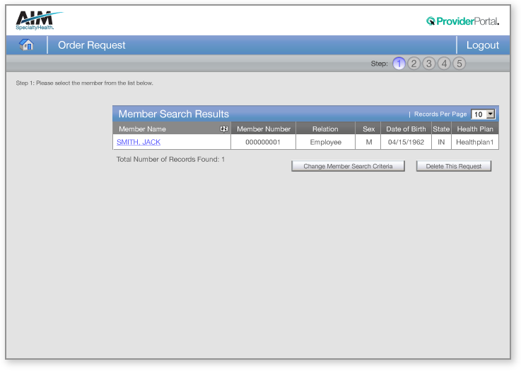 Provider Selection - Member Search Results