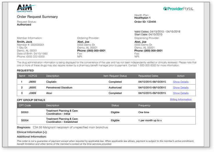 Order Request Summary