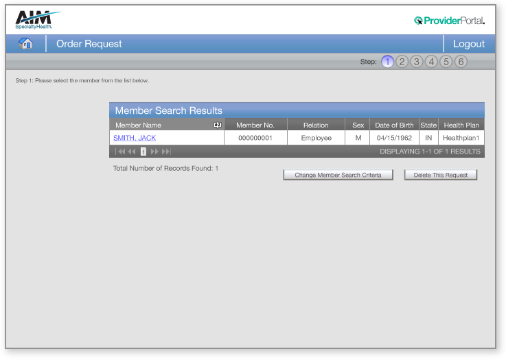Provider Selection - Member Search Results