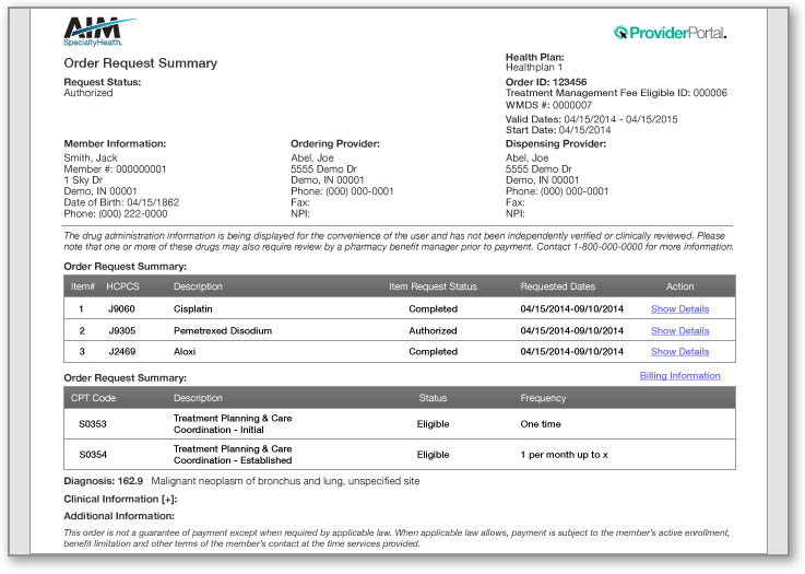 Order Request Summary